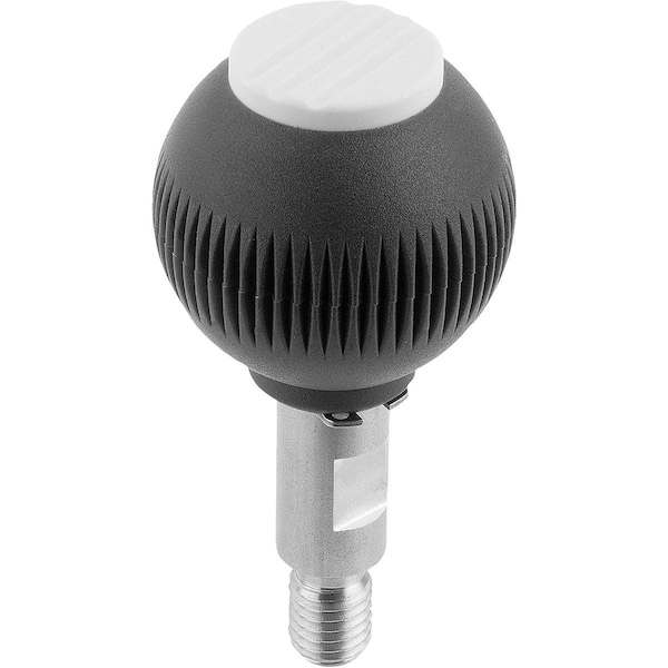 Spherical Knob Revolving Size:3, D1=40 D=M10X15, Plastic Black, Comp:Stainless, Cap:Gray